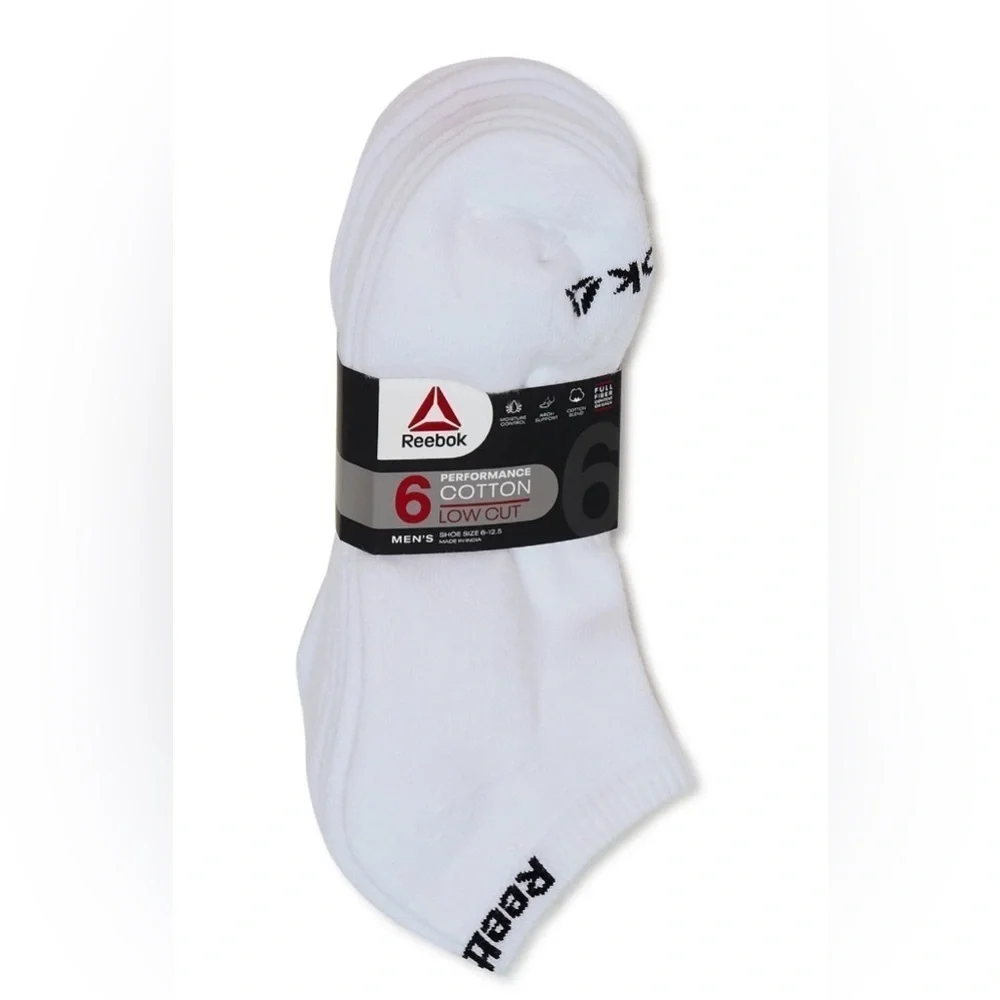 Reebok Men's Performance Cotton Blend Low Cut Socks, 6-Pack